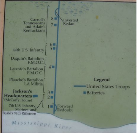 map of American positions at the battle of New Orleans