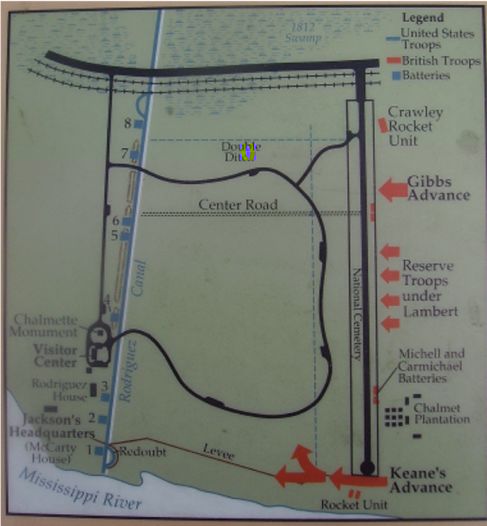 Map of British plan of attack at the start of the battle of New Orleans