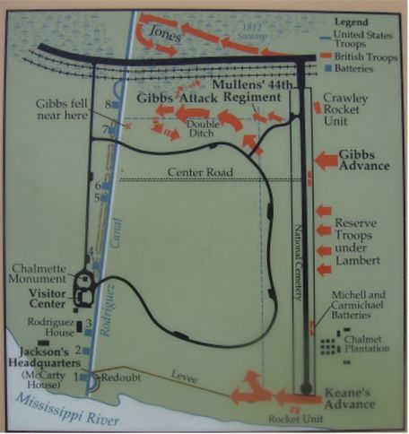 Map of British attack at the battle of New Orleans