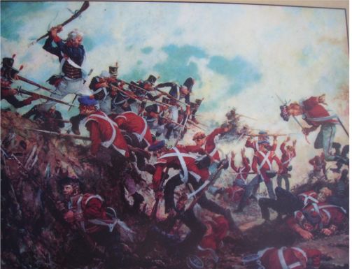 picture of British troops reaching American trench at the Battle of New Orleans